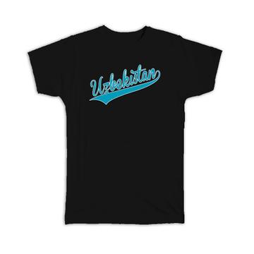Uzbekistan : Gift T-Shirt Flag Varsity Script Baseball Beisbol Country Pride Uzbek