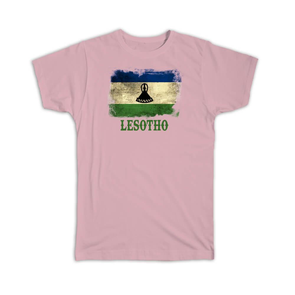 Gift T-Shirt : Lesotho Flag Distressed Africa African Country Souvenir National