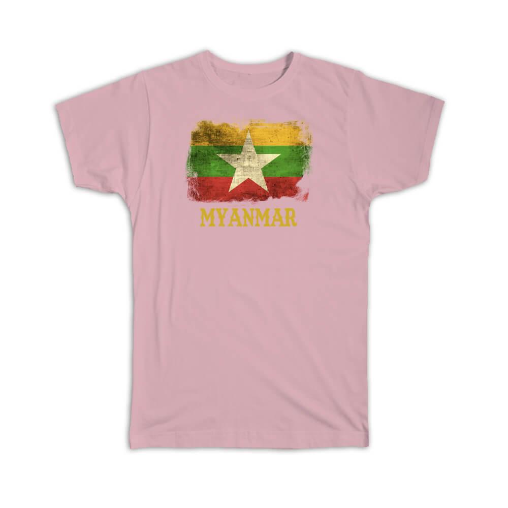 Gift T-Shirt : Myanmar Flag Distressed Proud Asian Independence Country Souvenir