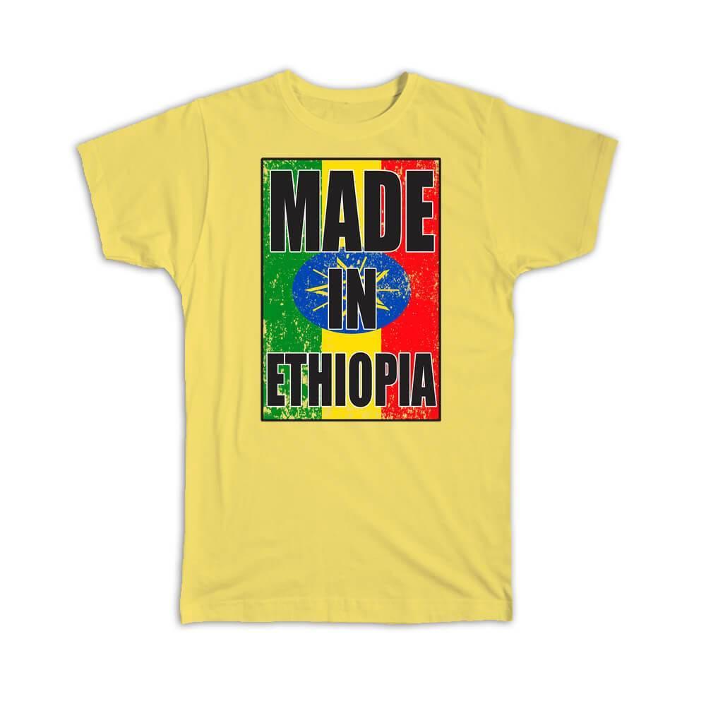Gift T-Shirt : Made In Ethiopia Flag Retro Artistic Ethiopian Expat Country