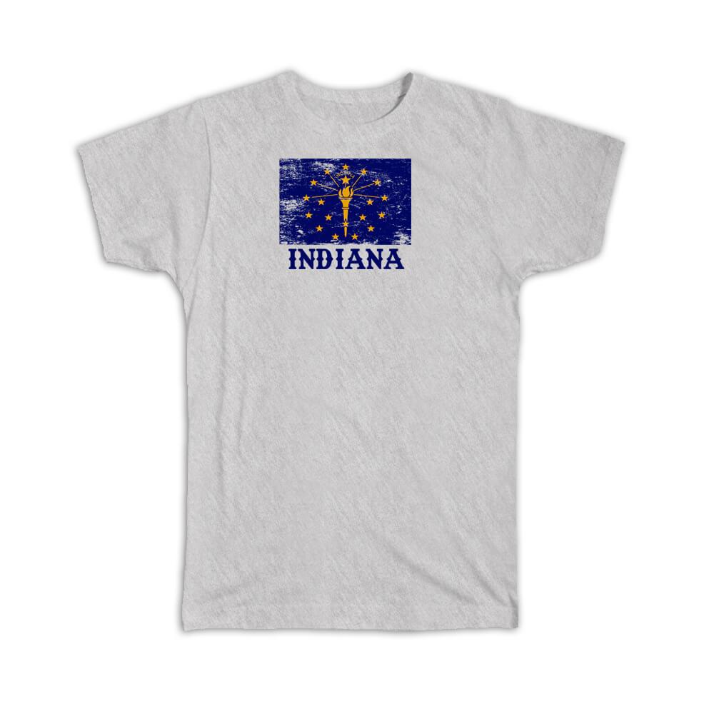 Gift T-Shirt : Indiana Flag Distressed Souvenir State USA Christmas Coworker