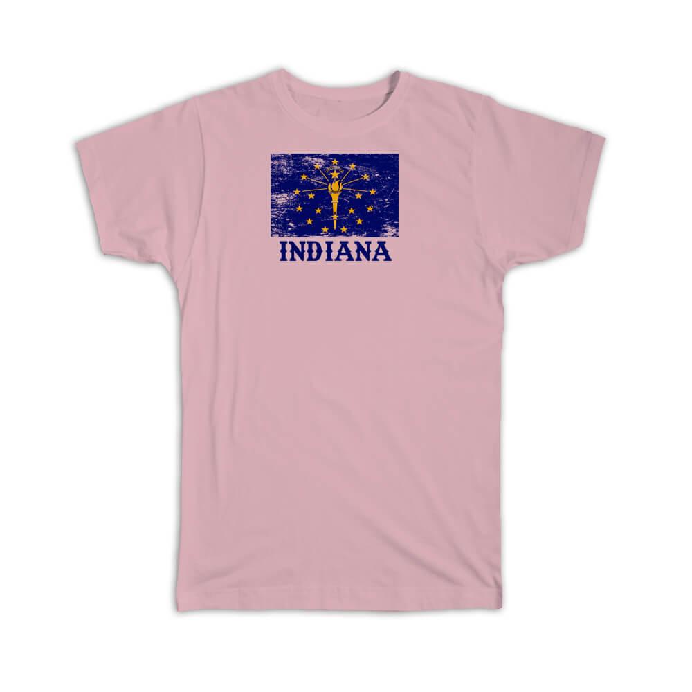 Gift T-Shirt : Indiana Flag Distressed Souvenir State USA Christmas Coworker