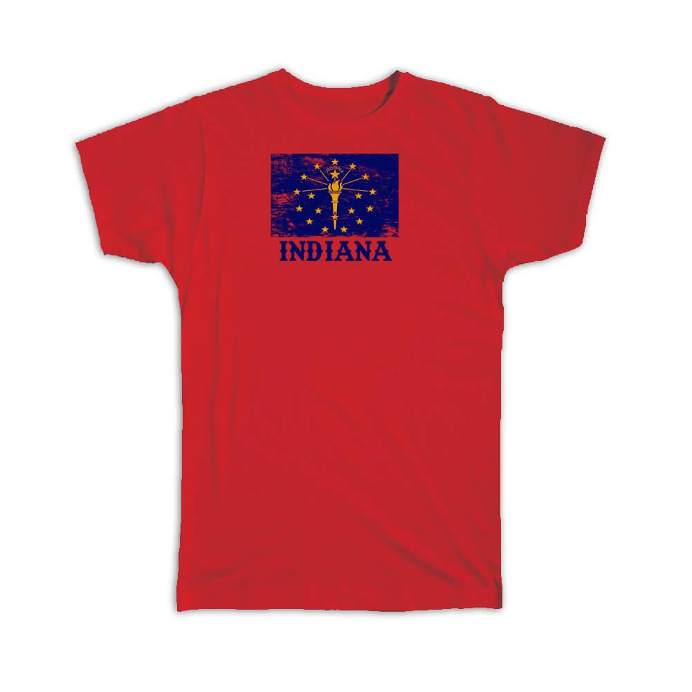 Gift T-Shirt : Indiana Flag Distressed Souvenir State USA Christmas Coworker