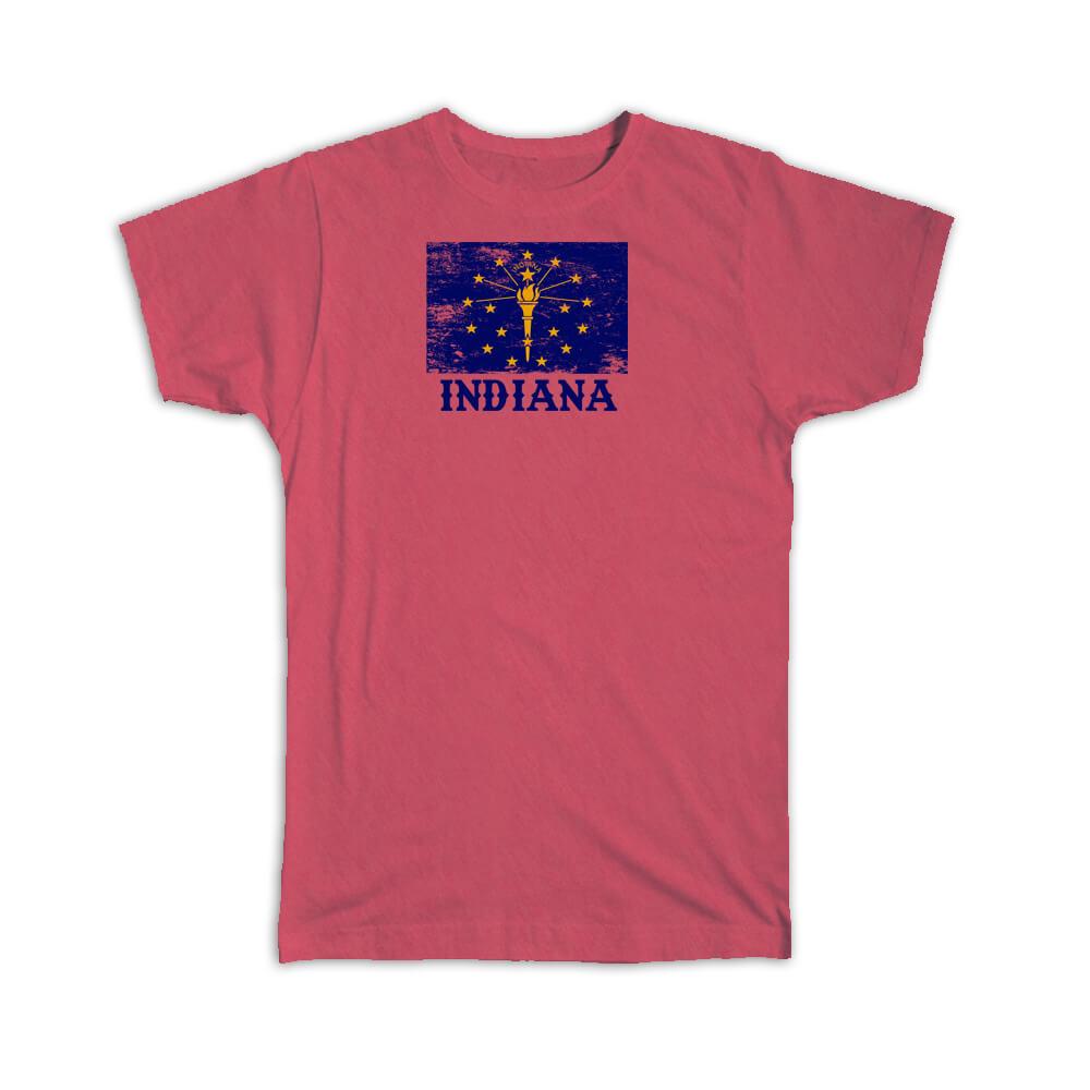 Gift T-Shirt : Indiana Flag Distressed Souvenir State USA Christmas Coworker