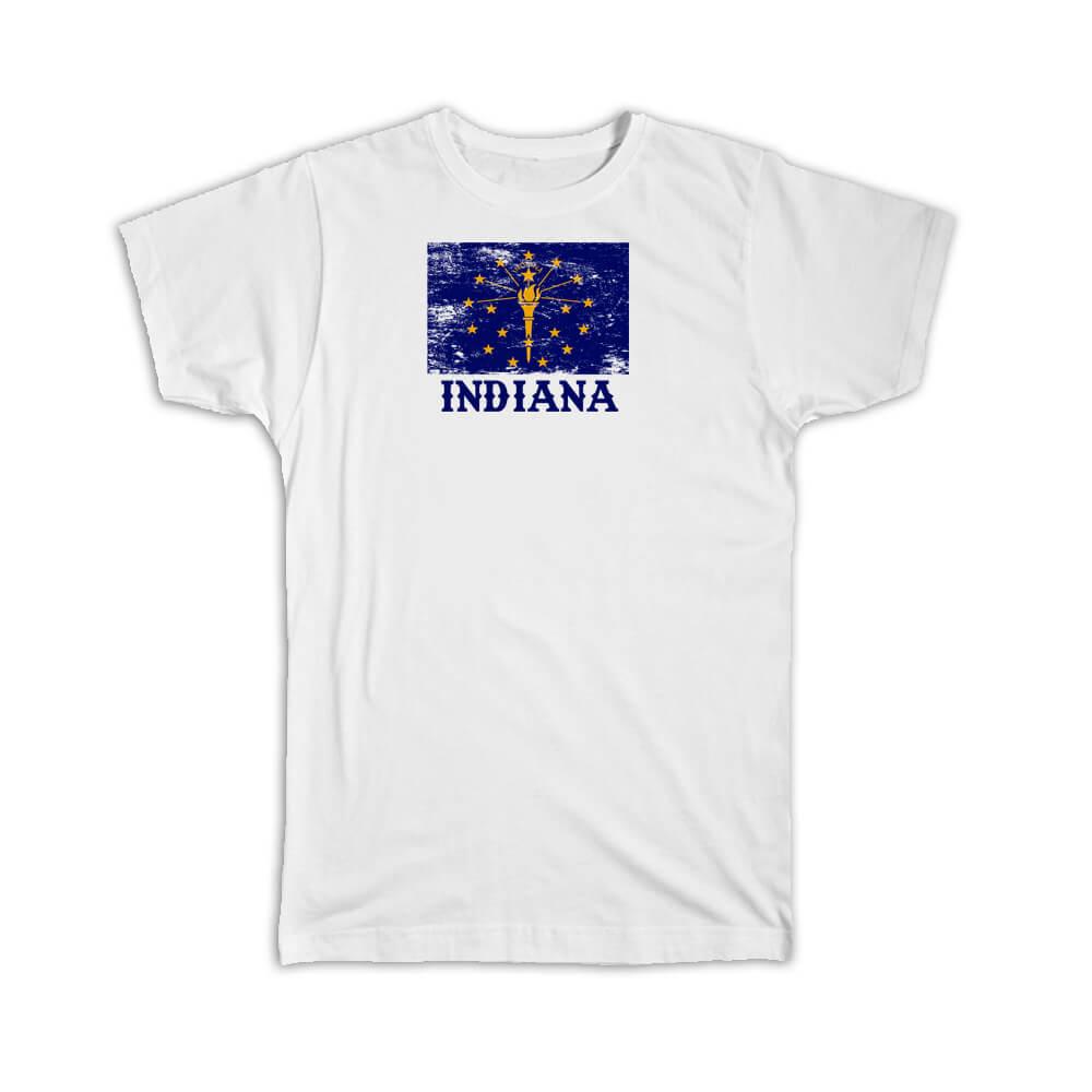 Gift T-Shirt : Indiana Flag Distressed Souvenir State USA Christmas Coworker