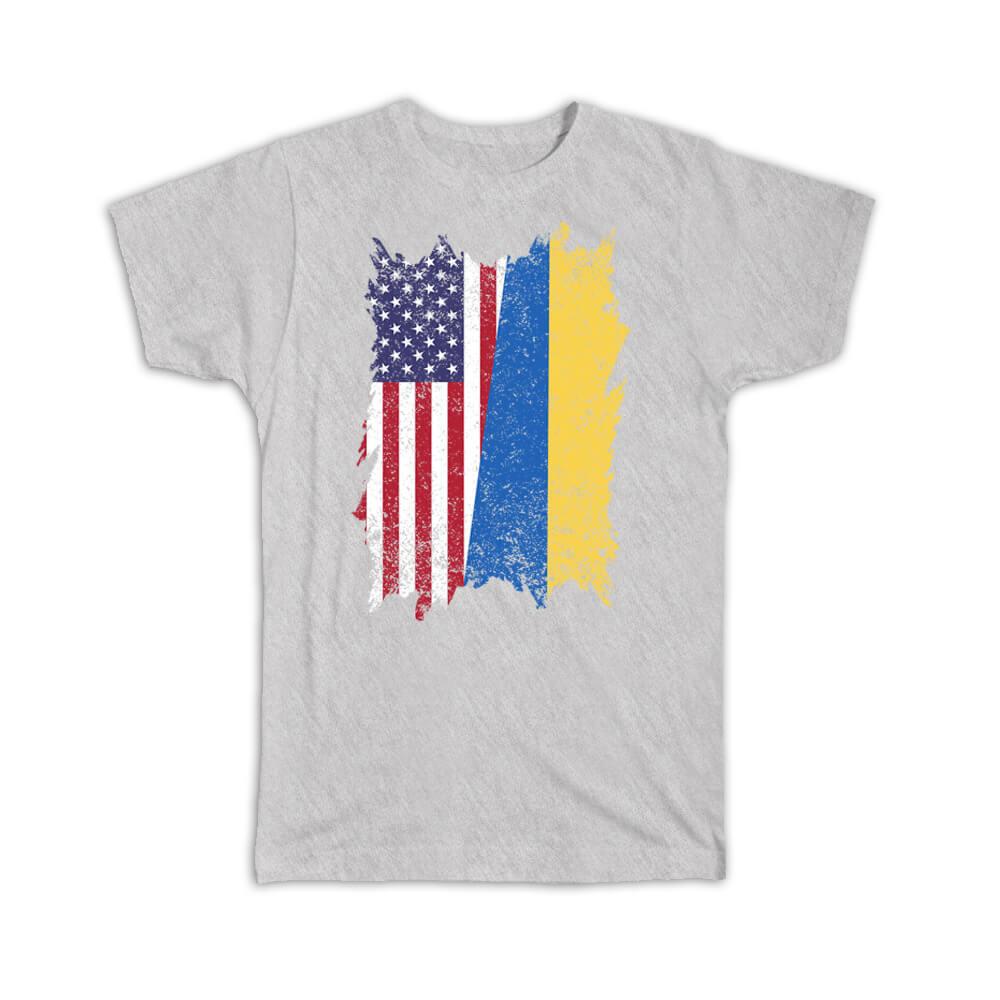 Gift T-Shirt : United States Ukraine American Ukrainian Flag Expat Mixed  Country