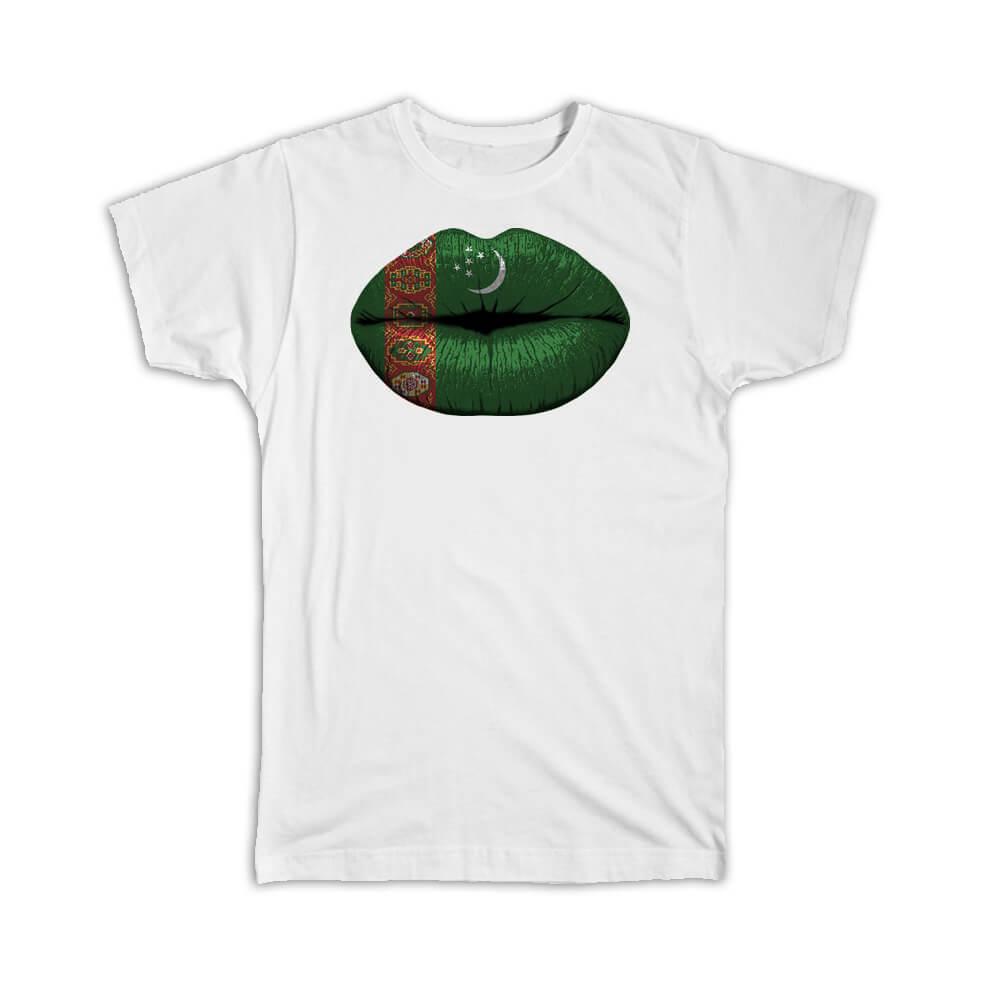 Gift T-Shirt : Lips Turkmen Flag Turkmenistan Expat Country For Her Woman