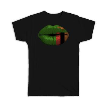 Lips Zambian Flag : Gift T-Shirt Zambia Expat Country For Her Woman Feminine Souvenir Sexy