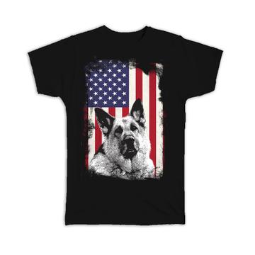 German Shepherd Sepia USA Flag : Gift T-Shirt Dog Pet K-9 United Police America