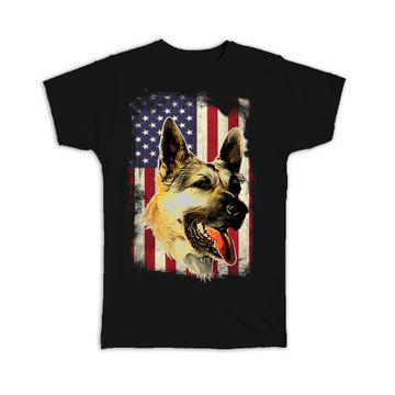 German Shepherd USA Flag : Gift T-Shirt Dog Pet K-9 United Police America