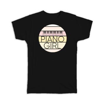 Piano Girl Keyboard Musical Wall Print Retro Colors : Gift T-Shirt Best Friend Delicate Pink