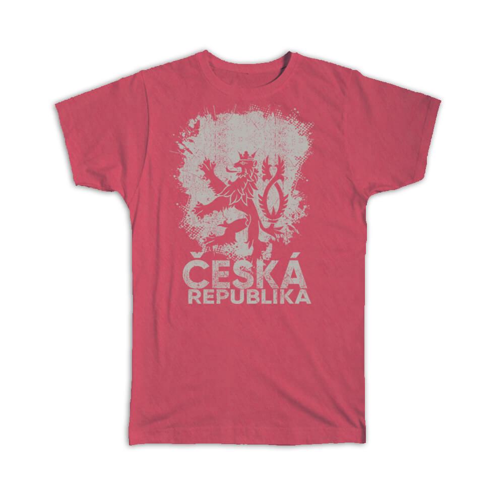 Gift T-Shirt : Czech Republic Coat Of Arms Lion National Symbol Prague Vintage