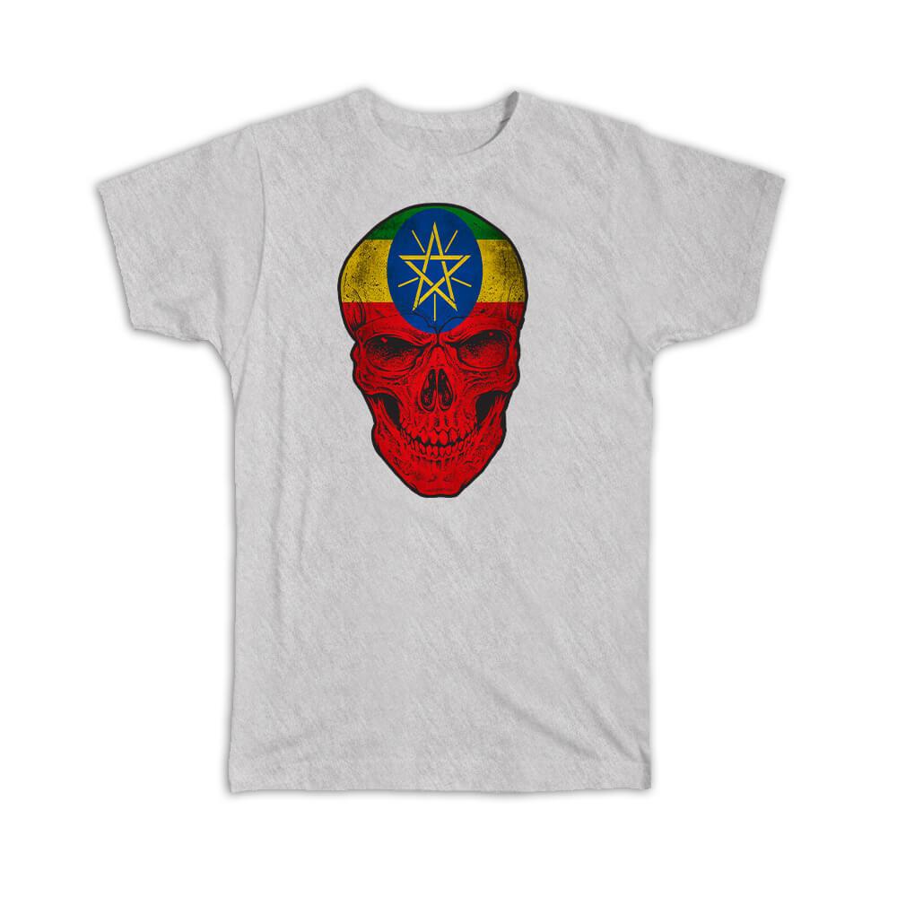 Gift T-Shirt : Ethiopia Flag Skull Ethiopian National Colors