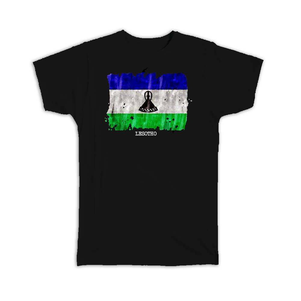 Gift T-Shirt : Lesotho Flag Africa Travel Expat Country Watercolor