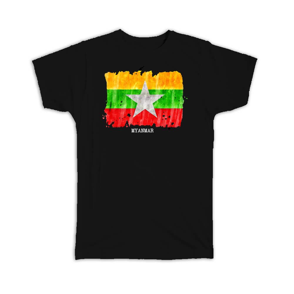 Gift T-Shirt : Myanmar Flag Asia Travel Expat Country Watercolor