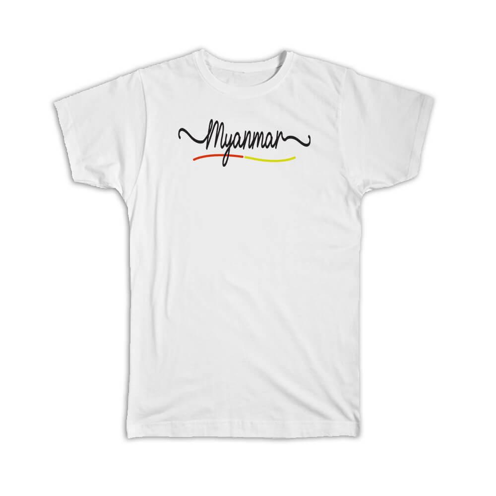 Gift T-Shirt : Myanmar Flag Colors Travel Expat Country Minimalist