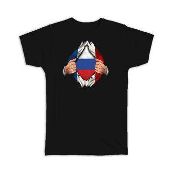 Russia French : Gift T-Shirt Flag Chest Russian