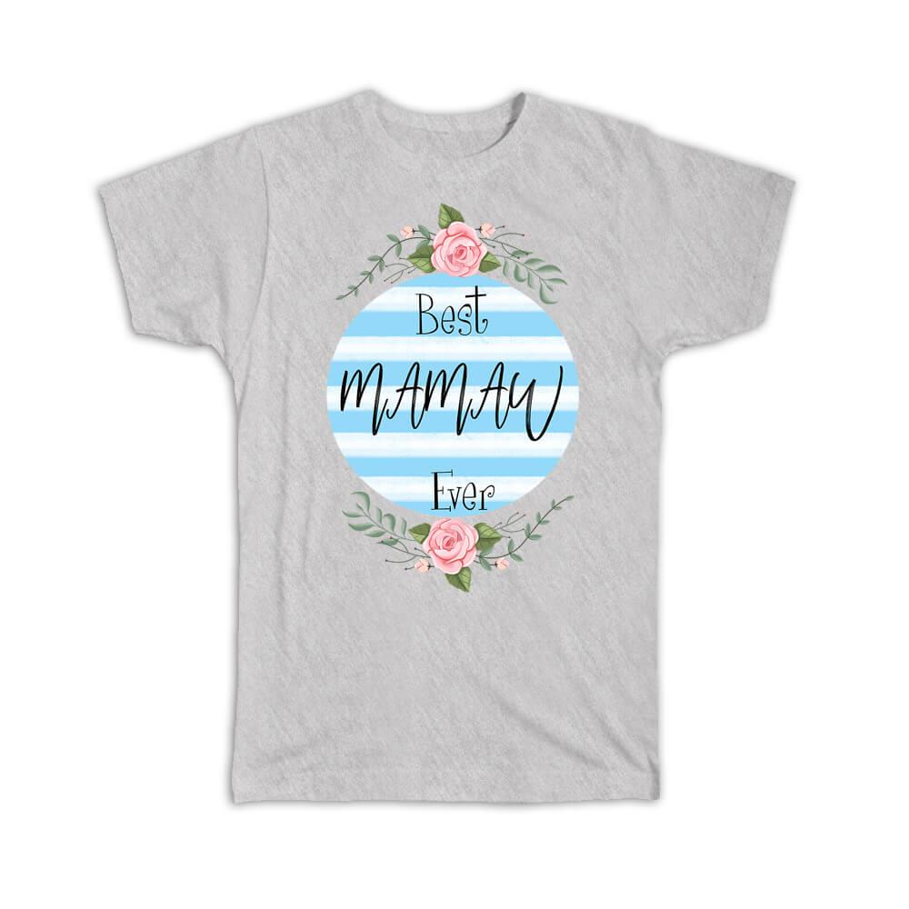 Gift T-Shirt : Best MAMAW Ever Christmas Cute Birthday Stripes Blue Grandma - Picture 5 of 10