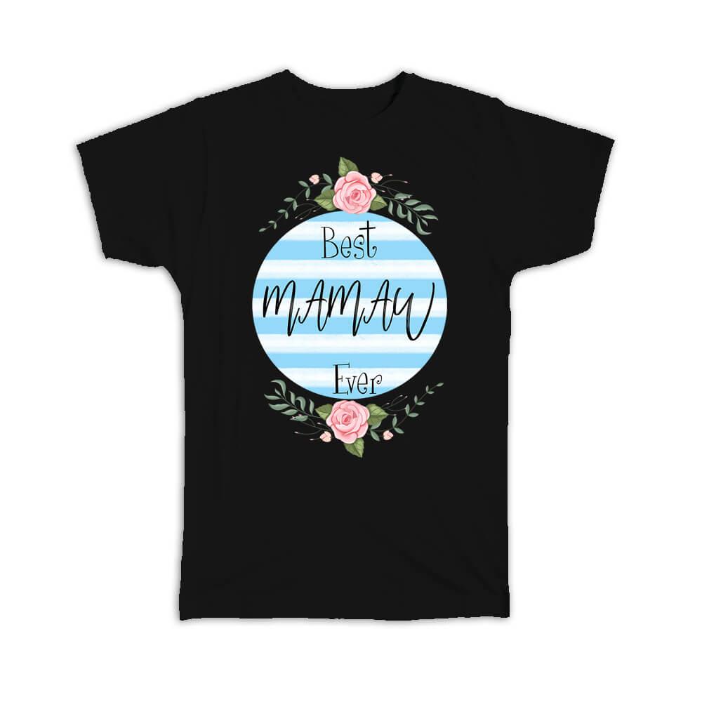 Gift T-Shirt : Best MAMAW Ever Christmas Cute Birthday Stripes Blue Grandma - Picture 6 of 10
