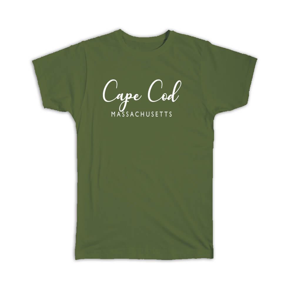 Gift T-Shirt : Cape Cod Cursive Typography Massachusetts Tropical Beach Travel