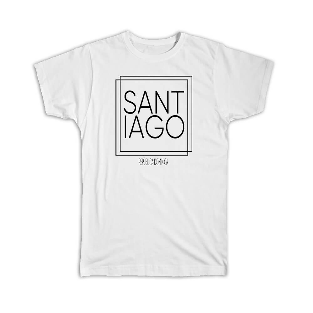 Gift T-Shirt : Santiago Dominican Republic Square Modern Minimalist Font