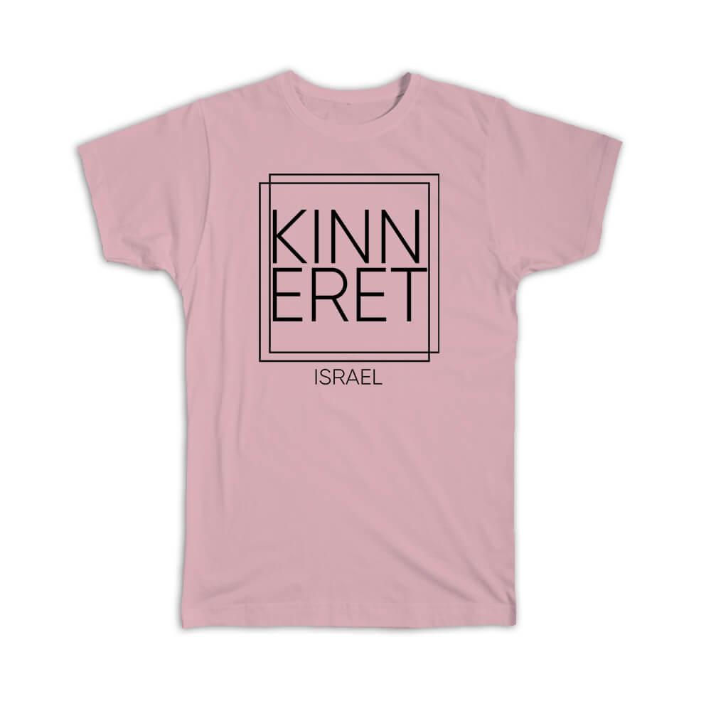 Gift T-Shirt : KINNERET Israel Square Modern Minimalist Font