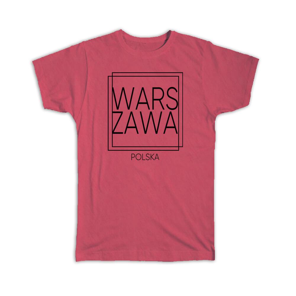Gift T-Shirt : WARSZAWA Poland Square Modern Minimalist Font