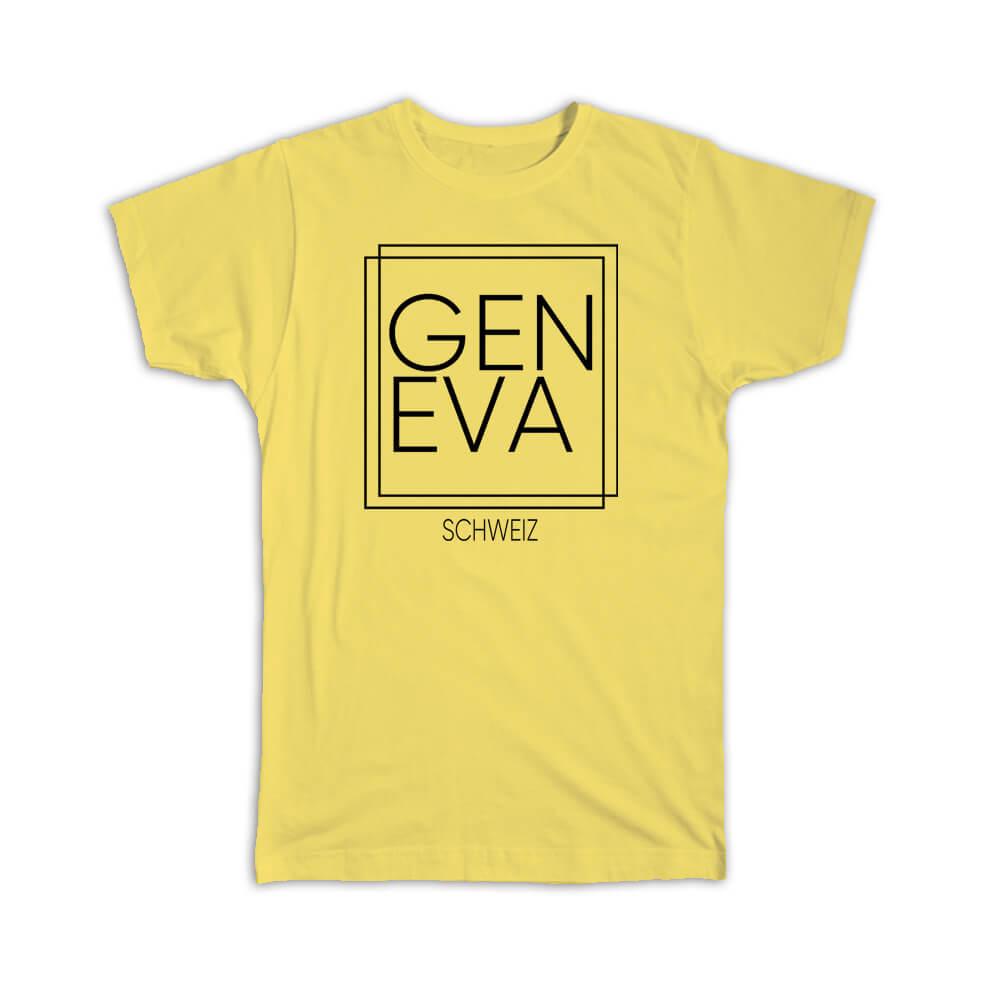 Gift T-Shirt : GENEVA Switzerland Square Modern Minimalist Font