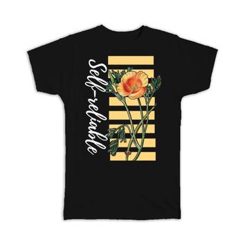 For Self Reliable Woman : Gift T-Shirt Poppy Flower Stripes Floral Art Print Birthday Favor Decor