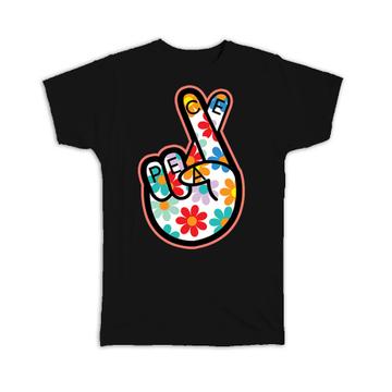 Peace Flowers : Gift T-Shirt Fingers Crossed Floral Love Hippie Style Art Pacifist World Protector