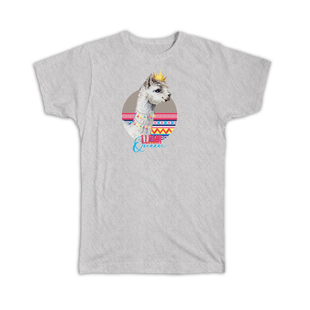 Gift T-Shirt : Llama Crown Queen Ethnic Background