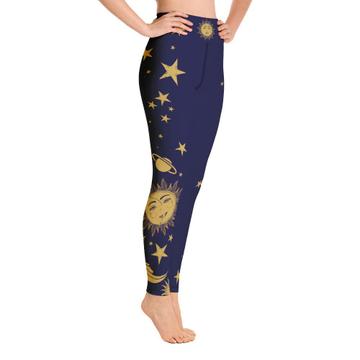 Sun & Moon : Gift Yoga Legging Patterned Esoteric Yoga Stars Blue Hippie