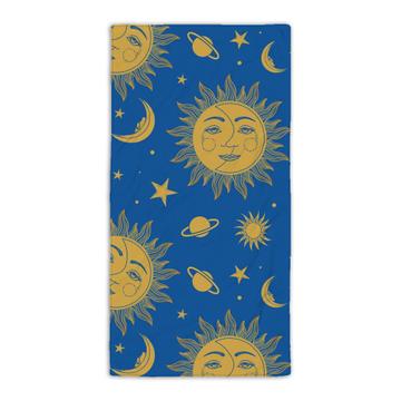 Sun & Moon : Gift Beach Towel Patterned Esoteric Yoga Stars Blue Hippie