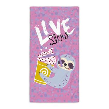 Sloth Drinking Live Slow : Gift Beach Towel Coffee Tea Frappe Frappuccino Cool Bobba